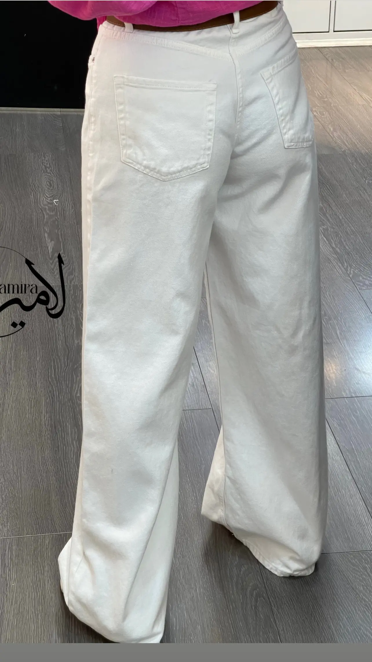 شلوار جین کمربندار تک رنگ سفید
